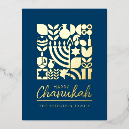 Happy Hanukkah Chanukah Gold Foil Jewish Greeting  Foil Holiday Postcard