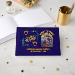 HAPPY HANUKKAH Chanukah Guest Book<br><div class="desc">Stylish HAPPY HANUKKAH Chanukah Guest Book , with CUSTOMIZABLE TEXT AND PHOTO, especially designed with the Star of David, corner embroidery and descriptive typography. The text at the bottom is CUSTOMIZABLE so you can add your personalized message, eg. your name, family name or organization's name. This Hanukkah Guest Book would...</div>