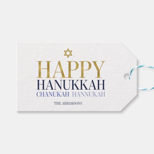 Happy Hanukkah Chanukah Holiday Gift Tags (Front (Horizontal))
