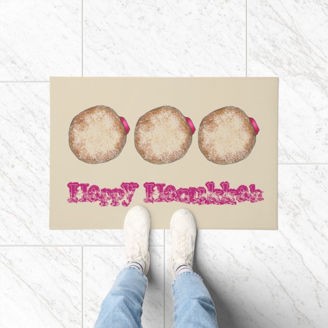 Happy Hanukkah Chanukah Jelly Donut Doughnut Food Doormat (Indoor)