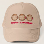 Happy Hanukkah Chanukah Jelly Donut Doughnut Trucker Hat<br><div class="desc">Features an original illustration of a jelly doughnut topped with powdered sugar. Perfect for Hanukkah!

This Chanukah illustration is also available on other products. Don't see what you're looking for? Need help with customization? Contact Rebecca to have something designed just for you.</div>
