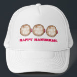 Happy Hanukkah Chanukah Jelly Donut Doughnut Trucker Hat<br><div class="desc">Features an original illustration of a jelly doughnut topped with powdered sugar. Perfect for Hanukkah!
This Chanukah illustration is also available on other products. Don't see what you're looking for? Need help with customization? Contact Rebecca to have something designed just for you.</div>