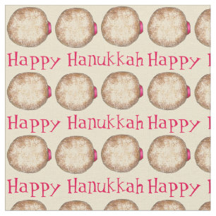 Happy Hanukkah Chanukah Jelly Donut Sufganiyah Fabric
