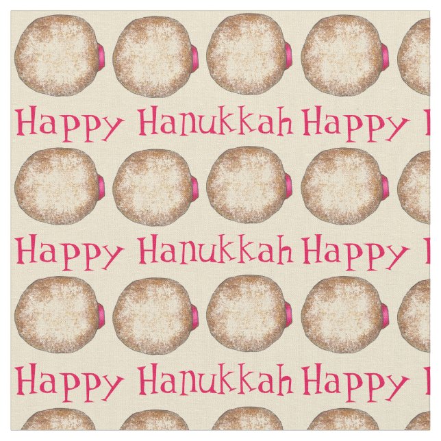 Happy Hanukkah Chanukah Jelly Donut Sufganiyah Fabric (Close Up)