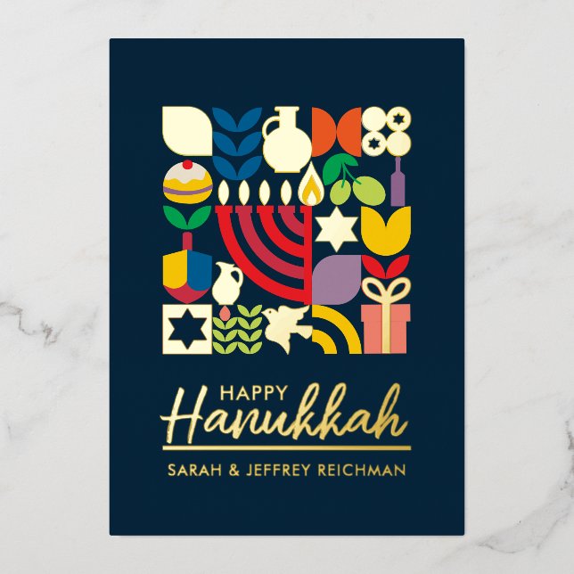 Happy Hanukkah / Chanukah Jewish Greeting Foil  Foil Holiday Card (Front)