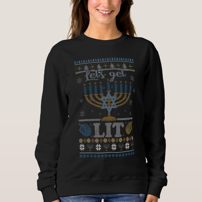 Happy Hanukkah Chanukah Let's Get Lit Ugly Sweater (Front)