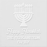 Happy Hanukkah Chanukah Lit Menorah Family Name Embosser<br><div class="desc">Lit Hanukkah Chanukah Menorah Name Return Address =======</div>