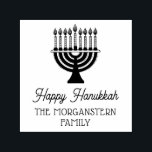 Happy Hanukkah Chanukah Lit Menorah Family Name Self-inking Stamp<br><div class="desc">Lit Hanukkah Chanukah Menorah Name Return Address =======</div>