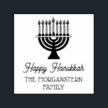 Happy Hanukkah Chanukah Lit Menorah Family Name Self-inking Stamp<br><div class="desc">Lit Hanukkah Chanukah Menorah Name Return Address =======</div>