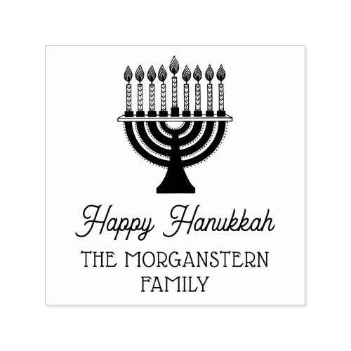 Happy Hanukkah Chanukah Lit Menorah Family Name Self_inking Stamp