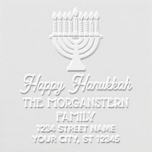 Happy Hanukkah Chanukah Lit Menorah Name Address Embosser