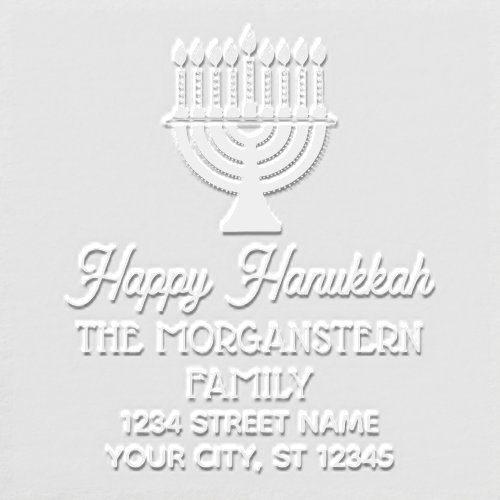 Happy Hanukkah Chanukah Lit Menorah Name Address Embosser