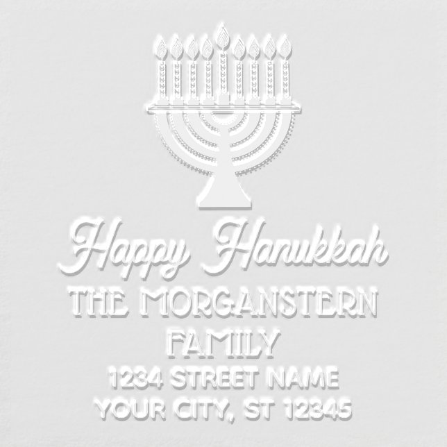 Happy Hanukkah Chanukah Lit Menorah Name Address Embosser (Design)