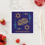 HAPPY HANUKKAH Chanukah Napkins<br><div class="desc">Stylish HAPPY HANUKKAH Chanukah Paper Napkins, with CUSTOMIZABLE TEXT, especially designed with the Star of David, corner embroidery and descriptive typography. The Scripture verse at the bottom is CUSTOMIZABLE so you can add your personalized message, eg. your name, family name or organization's name. These Hanukkah Napkins would be a stylish...</div>