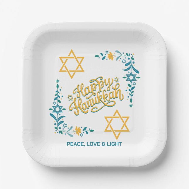 HAPPY HANUKKAH Chanukah Paper Plates (Front)