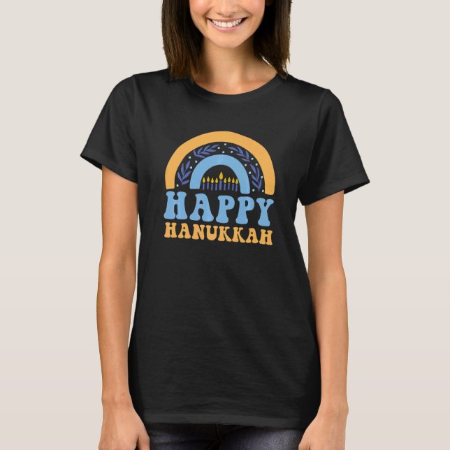 Happy Hanukkah Chanukah Rainbow Menorah Jewish Hol T-Shirt (Front)