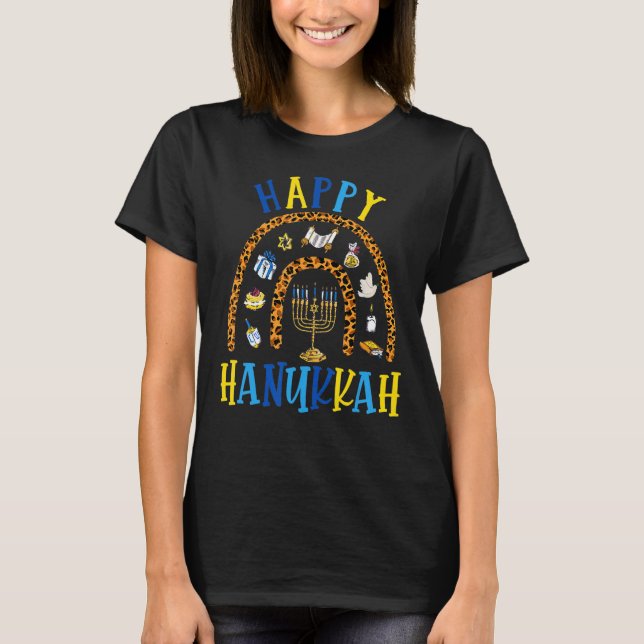 Happy Hanukkah Chanukah Rainbow Menorah Jewish Hol T-Shirt (Front)