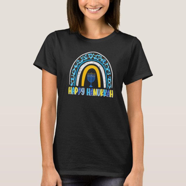 Happy Hanukkah Chanukah Rainbow Menorah Jewish Hol T-Shirt (Front)