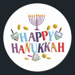 Happy Hanukkah Classic Round Sticker<br><div class="desc">Customize it with your own design,  or any of ours.</div>