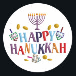 Happy Hanukkah Classic Round Sticker<br><div class="desc">Customize it with your own design, or any of ours.</div>