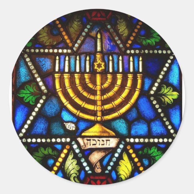 HAPPY HANUKKAH CLASSIC ROUND STICKER (Front)