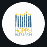 Happy Hanukkah Classic Round Sticker<br><div class="desc">These Hanukkah candles will make your decor perfect.  Perfect on towels or placemats.</div>