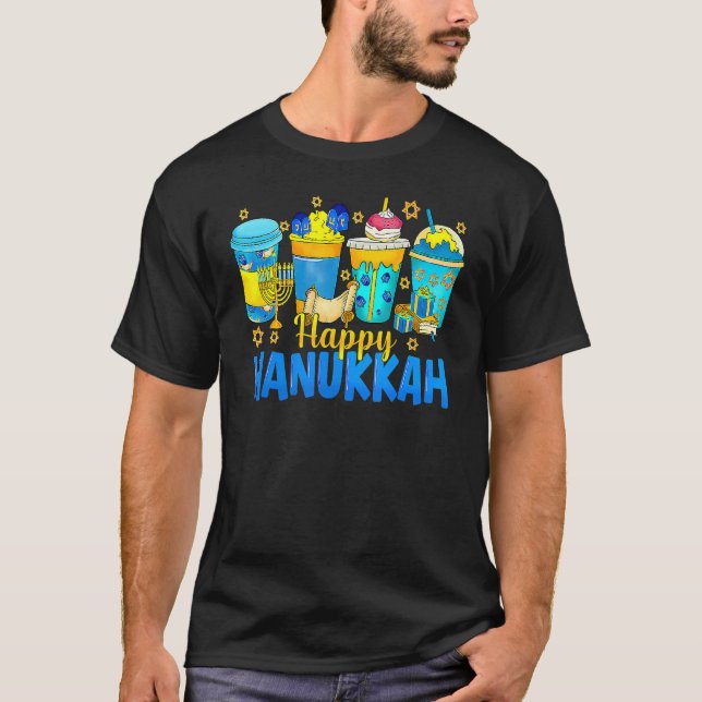 Happy Hanukkah Coffee Latte  Menorah Jewish Chanuk T-Shirt (Front)