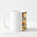 Happy Hanukkah Coffee Mug<br><div class="desc">Hanukkah watercolor illustration. A beautifully arranged table set for a festive celebration,  featuring a traditional menorah with lit candles. Soft,  warm light,  while holiday decorations add a touch of cheer. Warm lights creating a cozy,  inviting atmosphere. Designed by artist Danguole Serstinskaja.</div>