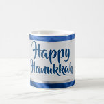 Happy Hanukkah Coffee Mug<br><div class="desc">A beautifully designed mug that reads 'Happy Hanukkah.' The mug sits on a marble countertop, surrounded by twinkling menorah candles and festive decorations. Soft, warm lighting enhances the inviting atmosphere, creating a sense of celebration. The scene captures the essence of togetherness and joy during the holiday season, with a gentle...</div>
