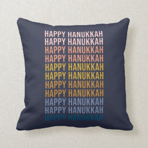 Happy Hanukkah Colorful Typgraphy Design Throw Pillow