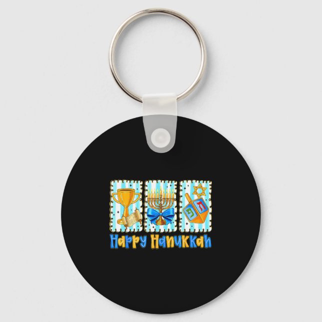 Happy Hanukkah Coquette Menorah Dreidel Chanukah G Keychain (Front)