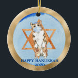Happy Hanukkah Corgi Dog Covid 2020 Face Mask Ceramic Ornament<br><div class="desc">This design was created though digital art. It may be personalized in the area provided or customizing by changing the photo or added your own words. Contact me at colorflowcreations@gmail.com if you with to have this design on another product. Purchase my original abstract acrylic painting for sale at www.etsy.com/shop/colorflowart. See...</div>