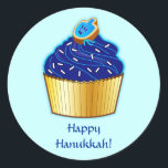 Happy Hanukkah: Cupcake with Cookie Classic Round Sticker<br><div class="desc">This design celebrates Hanukkah! For matching items type "penguincornerstore hanukkah" into the Zazzle search bar.</div>