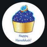Happy Hanukkah: Cupcake with Cookie on White Classic Round Sticker<br><div class="desc">This design celebrates Hanukkah! For matching items type "penguincornerstore hanukkah" into the Zazzle search bar.</div>