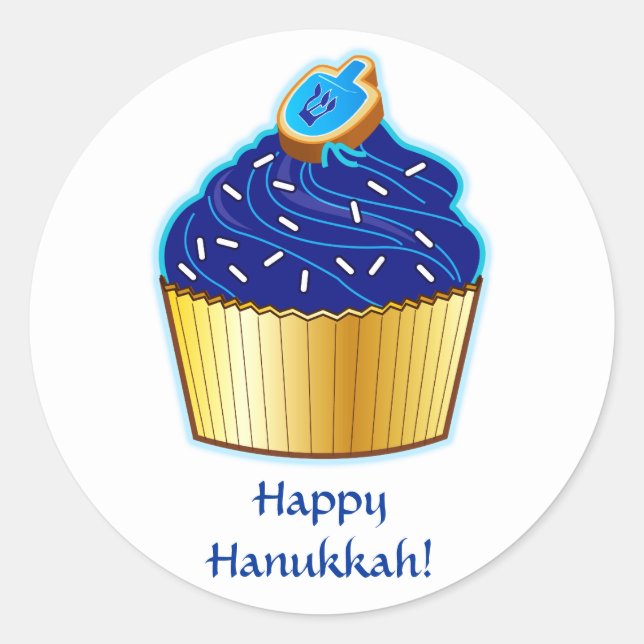 Happy Hanukkah: Cupcake with Cookie on White Classic Round Sticker (Front)