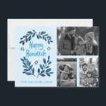 Happy Hanukkah CUSTOM 3 PHOTOS Grid Holiday  Card<br><div class="desc">Hope you like this holiday design. Add your own photos and text to the front by clicking "Personalize this template". Be sure to arrange your photos under the "group" which creates the white border. Everything is adjustable. Add text to the back too and change the background colors. Check my shop...</div>
