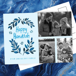 Happy Hanukkah CUSTOM 3 PHOTOS Holiday Postcard