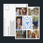 HAPPY HANUKKAH CUSTOM 6 PHOTO Holiday Postcard<br><div class="desc">Hope you like this holiday design. Click "personalize" to edit and add your own photos and text to the front and back. Check my shop for more matching items like stickers, mugs, towels, wrapping paper as well as other holiday patterns. Thanks for shopping with me! if you'd like something custom...</div>