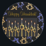 Happy Hanukkah! Custom Large Sticker Template<br><div class="desc">Happy Hanukkah! Personalize this custom beautiful sticker available in two sizes. Add graphic impact to your greeting card, Hanukkah card or for a holiday party invitation. Add your own personalized messages. Complete a coordinated elegant set: In our store zazzle.com/celebrationsevents* see matching Invitations, Announcements, Greeting Cards, PostCards, Postage Stamps, Apparel, Gifts...</div>