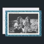 Happy Hanukkah Custom Photo Blue Floral Boho Holiday Card<br><div class="desc">Boho botanical flowers pattern in teal blue and white for Hanukkah,  personalized with your name and photo.</div>