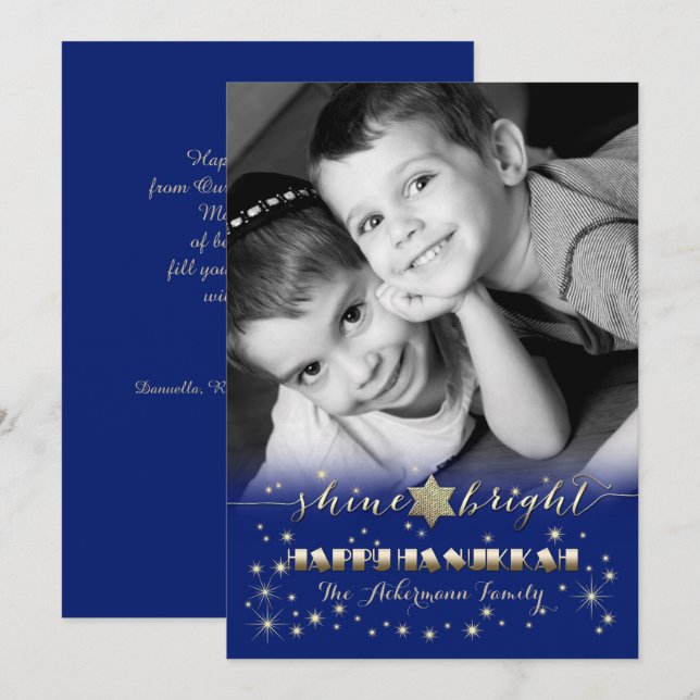 Happy Hanukkah. Custom Photo Flat Holiday Card (Front/Back)