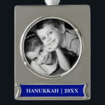 Happy Hanukkah. Custom Photo Hanukkah  Silver Plated Banner Ornament<br><div class="desc">Happy Hanukkah Gift Ornaments with personalized photo and text. Matching cards,  party invitations and gifts available in the Jewish Holidays / Hanukkah Category of our store.</div>