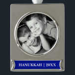 Happy Hanukkah. Custom Photo Hanukkah  Silver Plated Banner Ornament<br><div class="desc">Happy Hanukkah Gift Ornaments with personalized photo and text. Matching cards,  party invitations and gifts available in the Jewish Holidays / Hanukkah Category of our store.</div>