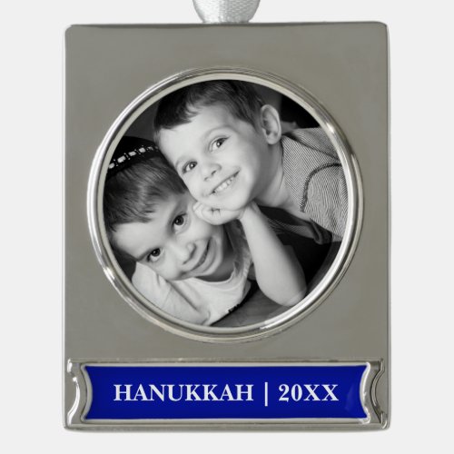 Happy Hanukkah Custom Photo Hanukkah  Silver Plated Banner Ornament