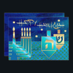 Happy Hanukkah. Customizable Greeting Cards<br><div class="desc">Happy Hanukkah! Menorah,  Gold Foil Dreidels and Star of David Design with gold foil details Hanukkah Greeting Cards / Hanukkah Celebration Invitations with personalized text. Matching cards and gifts available in the Jewish Holidays / Hanukkah Category of our store.</div>