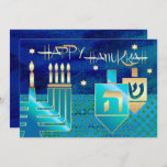 Happy Hanukkah. Customizable Greeting Cards<br><div class="desc">Happy Hanukkah! Menorah,  Gold Foil Dreidels and Star of David Design with gold foil details customizable Hanukkah Greeting Cards / Hanukkah Celebration Invitations with personalized text. Matching cards,  postage stamps and other products available in the Jewish Holidays / Hanukkah Category of our store.</div>