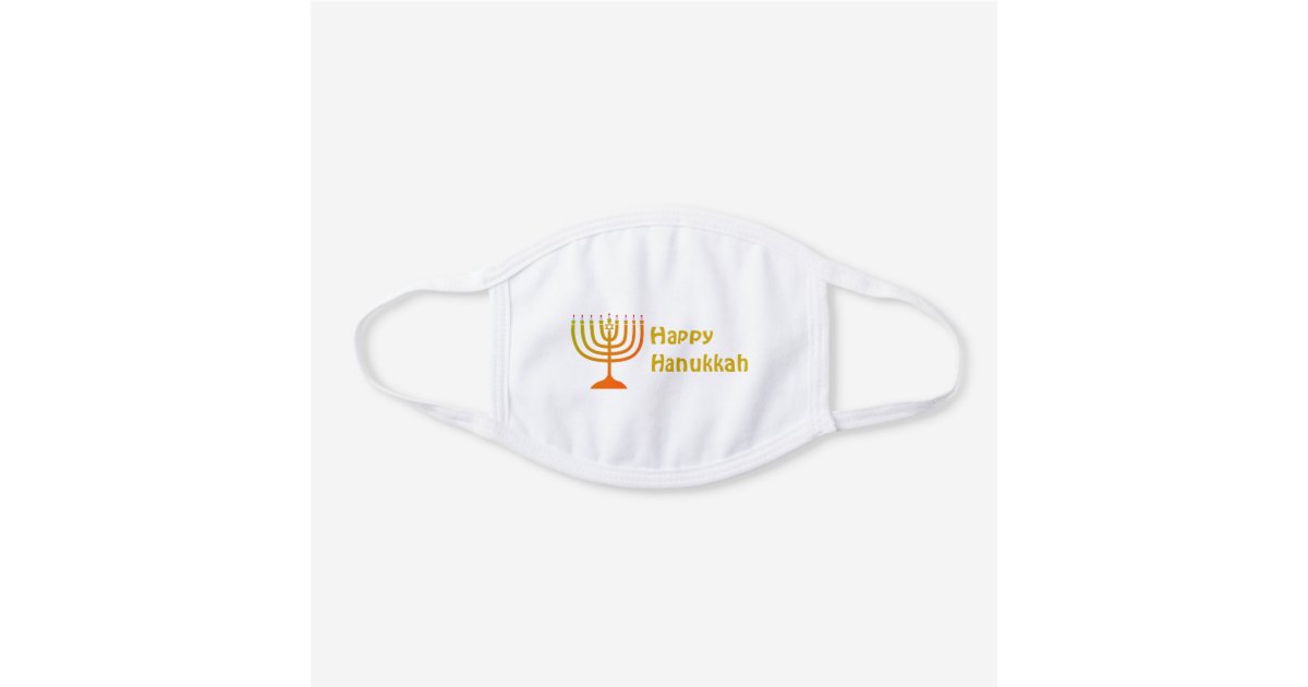 Happy Hanukkah Customizable Menorah White Cotton Face Mask Zazzle Com