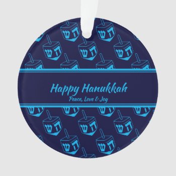 Happy Hanukkah Customized Dreidel Blue Cyan Ornament by BereanDesigns at Zazzle