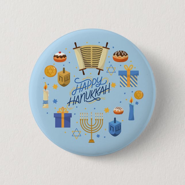 Happy Hanukkah Cute Button (Front)