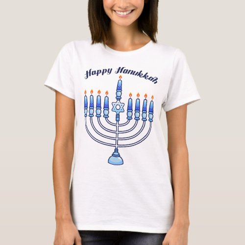 Happy Hanukkah Cute Cartoon Menorah Jewish  T_Shirt